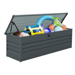 260 Gallon Metal Outdoor Deck Box, waterproof lockable storage - IRONPECK