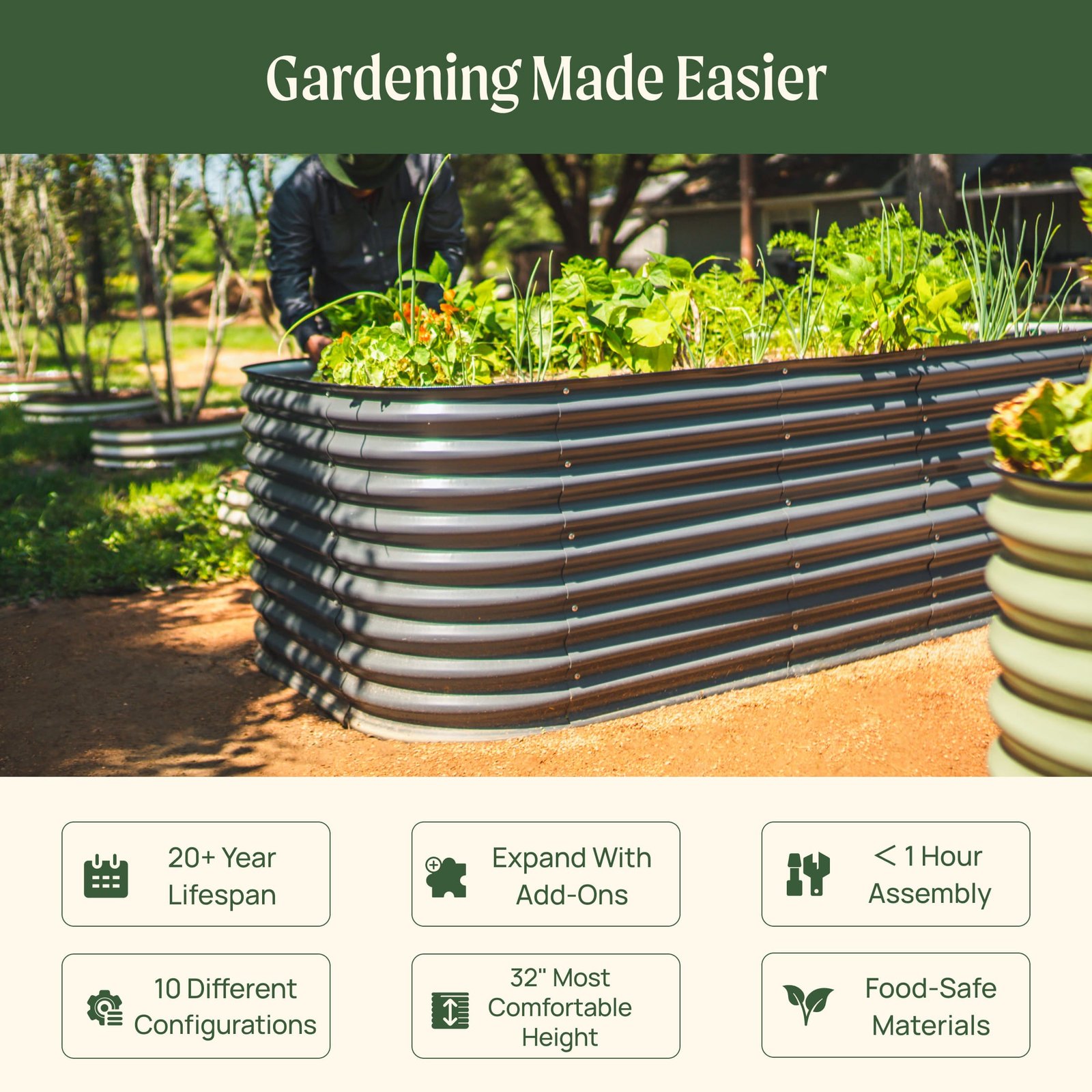 32" Extra Tall Modular Metal Raised Garden Bed Kit - Image 5