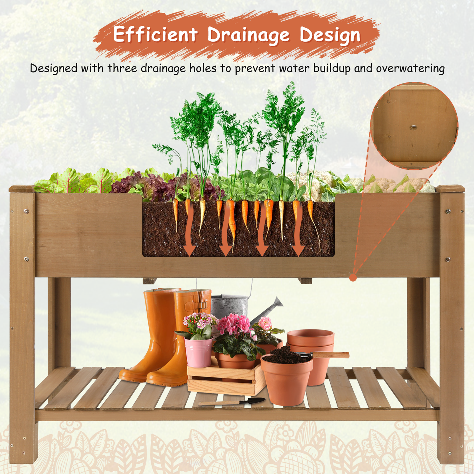 46.65" L Raised Garden Bed - Wooden Elevated Planter Box with Shelf - Image 4