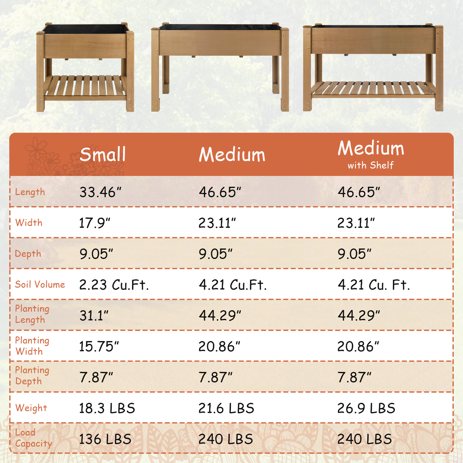 46.65" L Raised Garden Bed - Wooden Elevated Planter Box with Shelf - Image 7