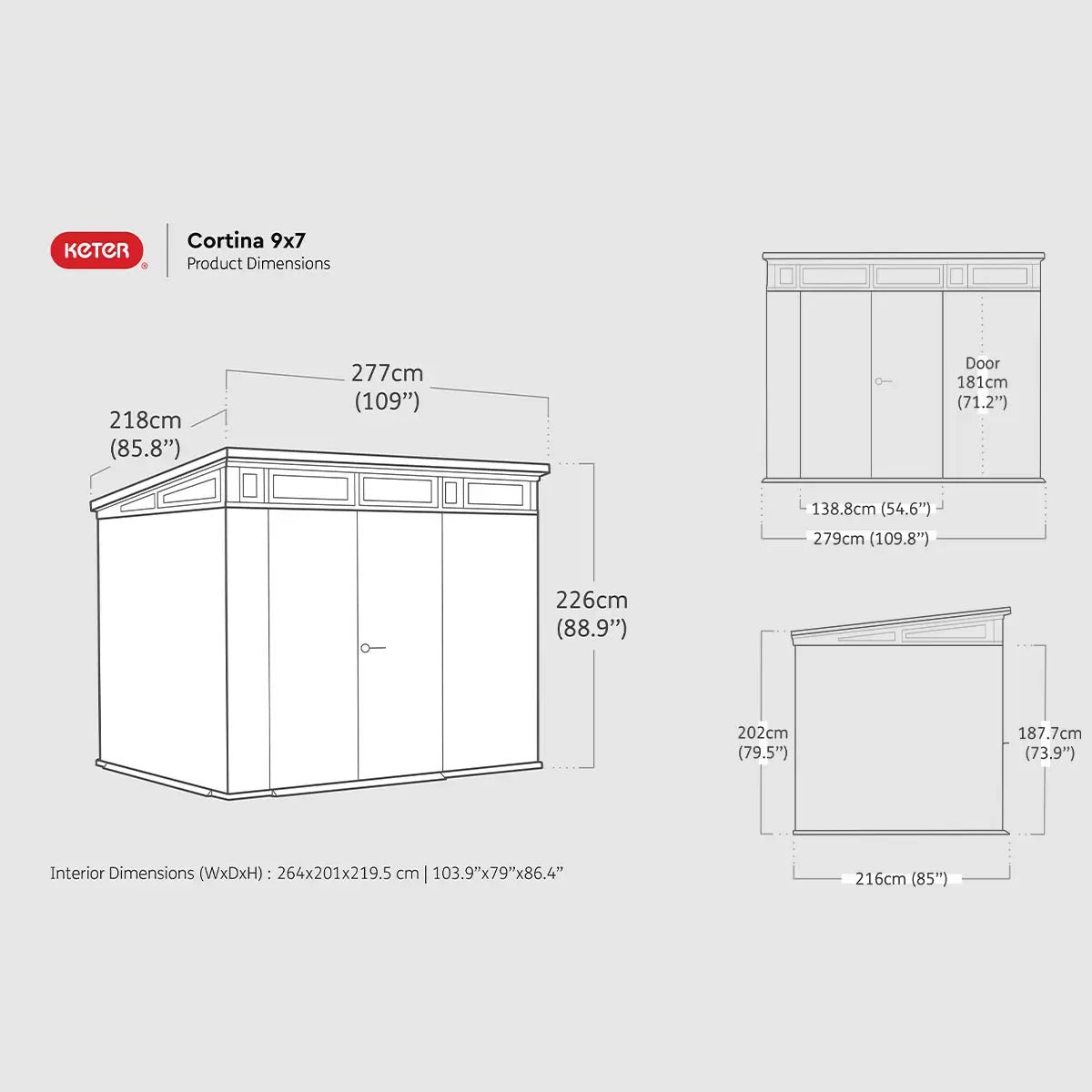 Keter Cortina 9 x 7 ft Resin Storage Shed – Outdoor Plastic Garden Shed, Gray - Image 6