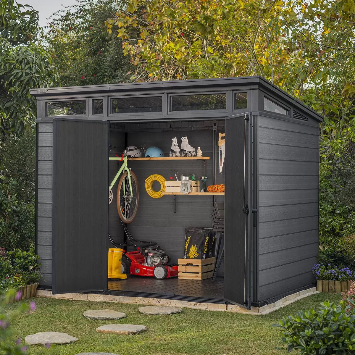 Keter Cortina 9 x 7 ft Resin Storage Shed – Outdoor Plastic Garden Shed, Gray - Image 5