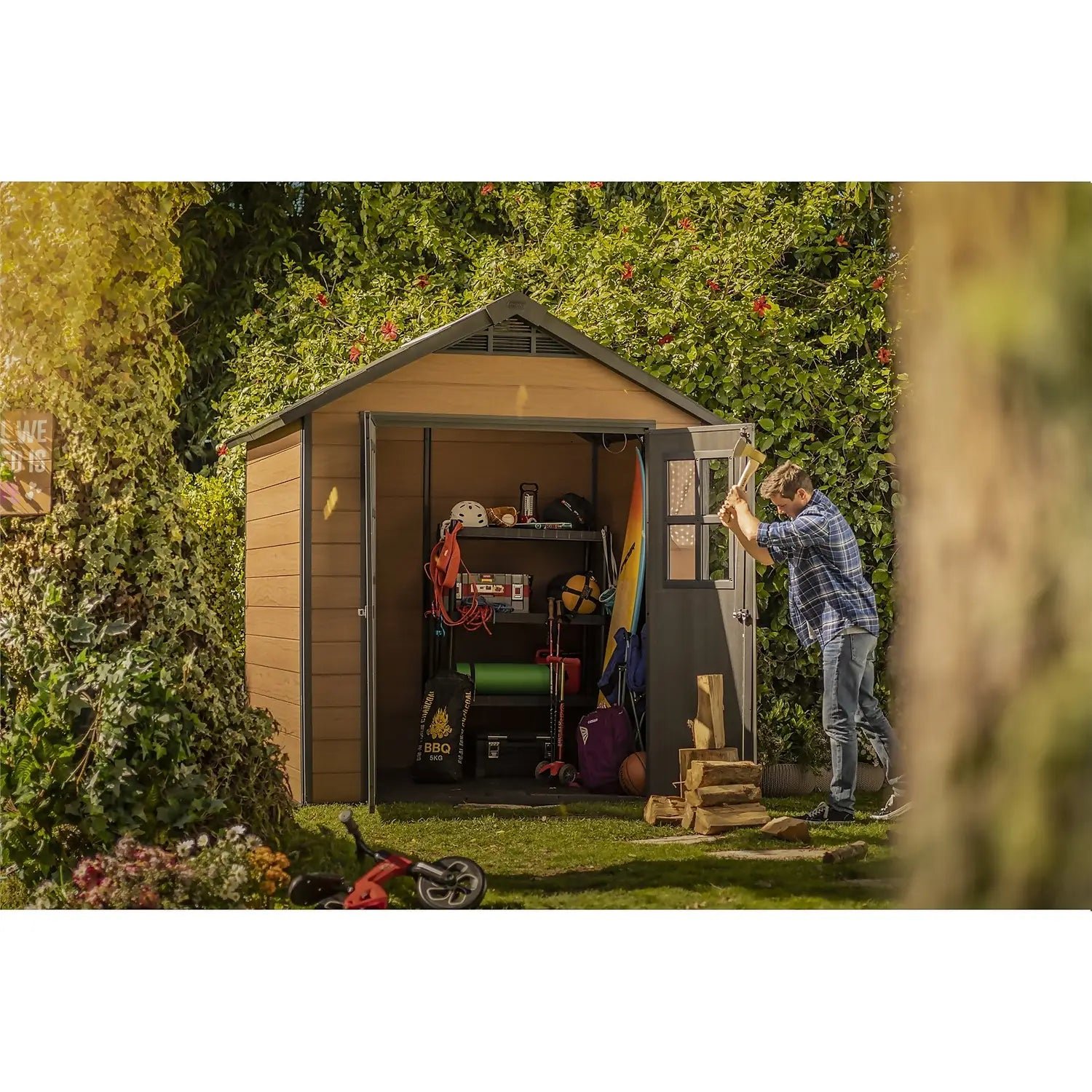Keter Newton 7 x 7 ft Resin Storage Shed – Double Door Apex Roof Outdoor Plastic Shed - Image 3