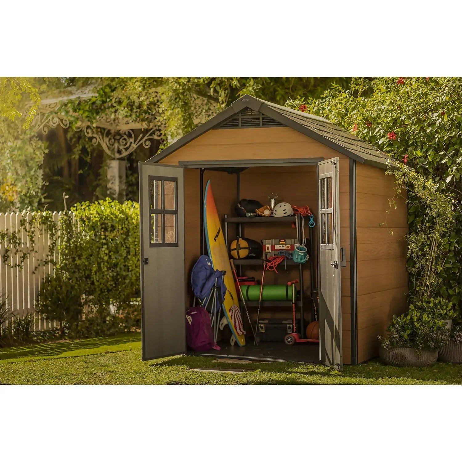 Keter Newton 7 x 7 ft Resin Storage Shed – Double Door Apex Roof Outdoor Plastic Shed - Image 4