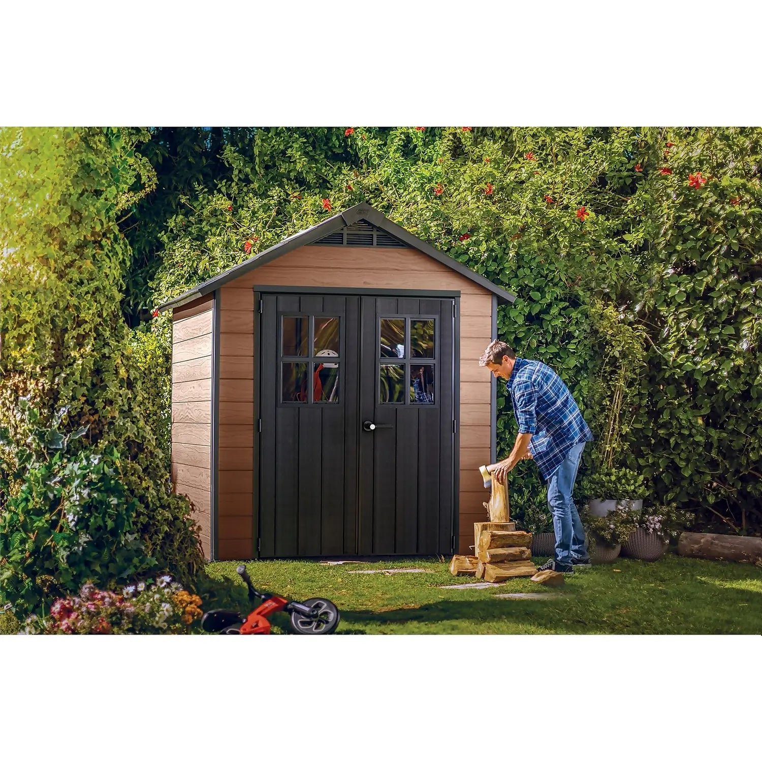 Keter Newton 7 x 7 ft Resin Storage Shed – Double Door Apex Roof Outdoor Plastic Shed - Image 2