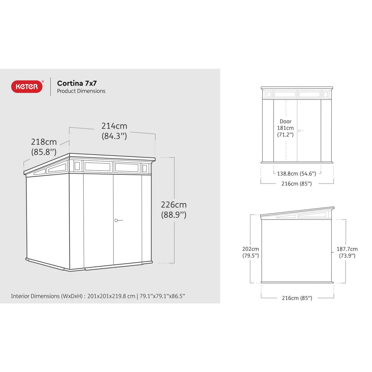 Keter Cortina 7 x 7 ft Resin Storage Shed – Outdoor Plastic Garden Shed, Gray - Image 6