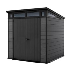 Keter Cortina 7 x 7 ft Resin Storage Shed – Outdoor Plastic Garden Shed, Gray