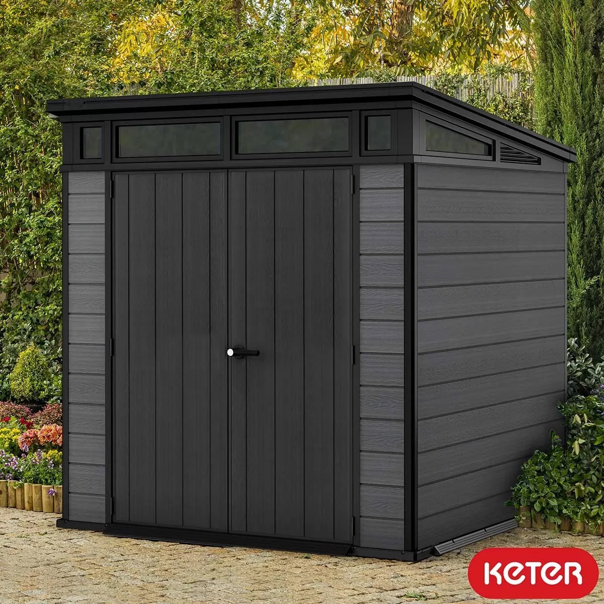 Keter Cortina 7 x 7 ft Resin Storage Shed – Outdoor Plastic Garden Shed, Gray - Image 2