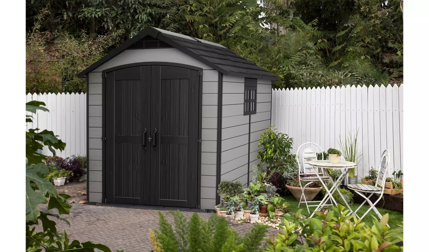 Keter Premier 7.5 x 9 ft Resin Storage Shed – Outdoor Plastic Garden Shed, Gray - Image 3