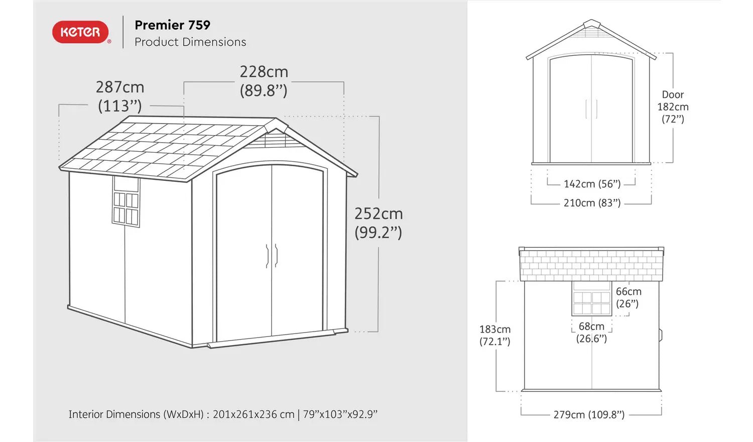 Keter Premier 7.5 x 9 ft Resin Storage Shed – Outdoor Plastic Garden Shed, Gray - Image 4