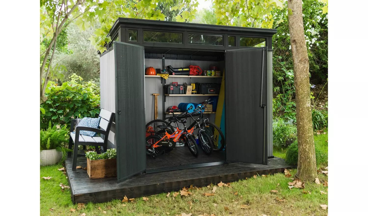 Keter Artisan 9 x 7 ft Resin Storage Shed – Double Door Pent Roof Outdoor Plastic Shed - Image 7
