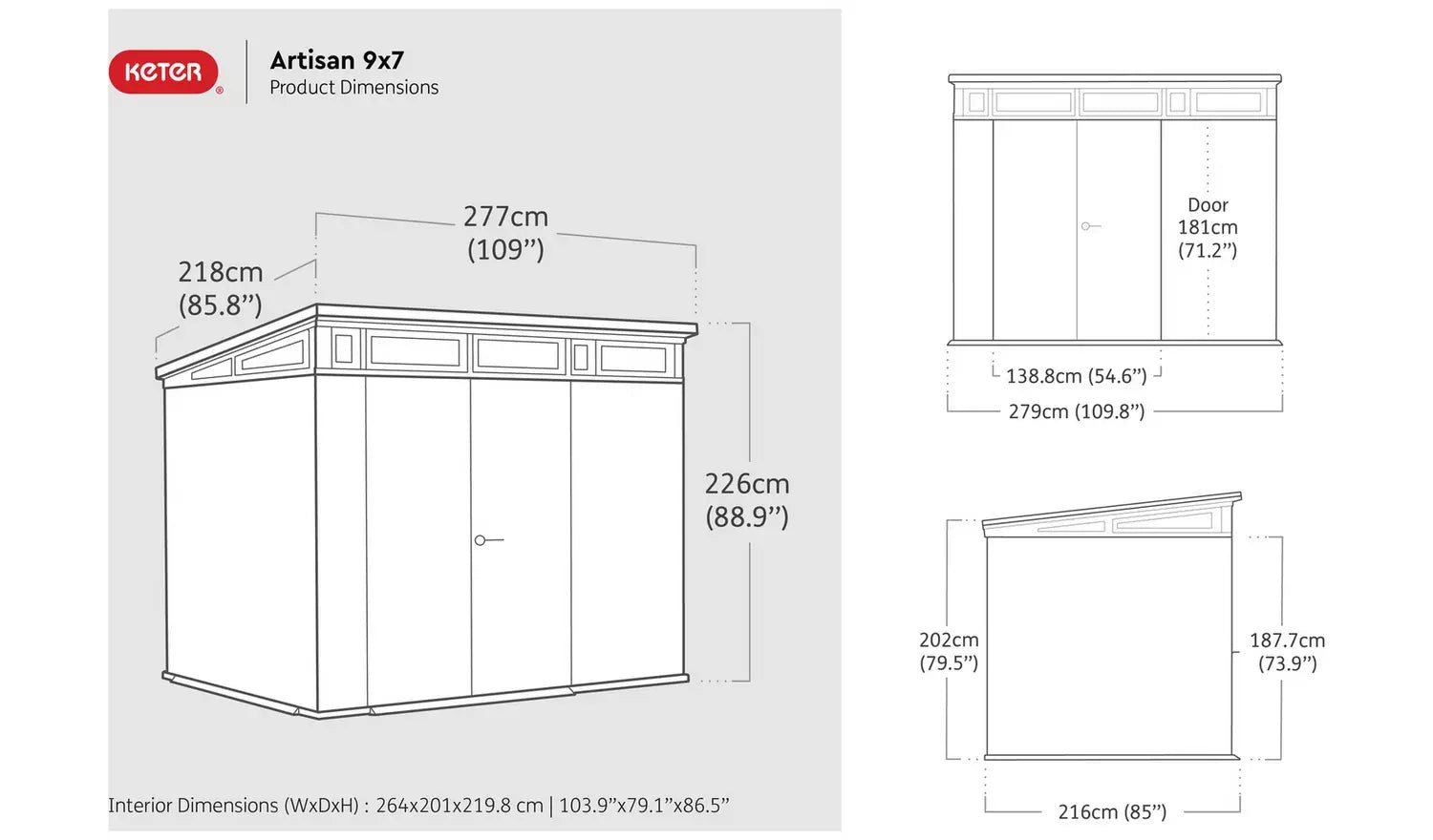 Keter Artisan 9 x 7 ft Resin Storage Shed – Double Door Pent Roof Outdoor Plastic Shed - Image 8