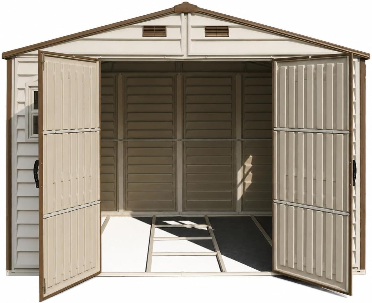 10 x 8 ft Outdoor Resin Storage Shed with Double Doors, Windows & Floor Foundation – Plastic Backyard Shed - Image 8