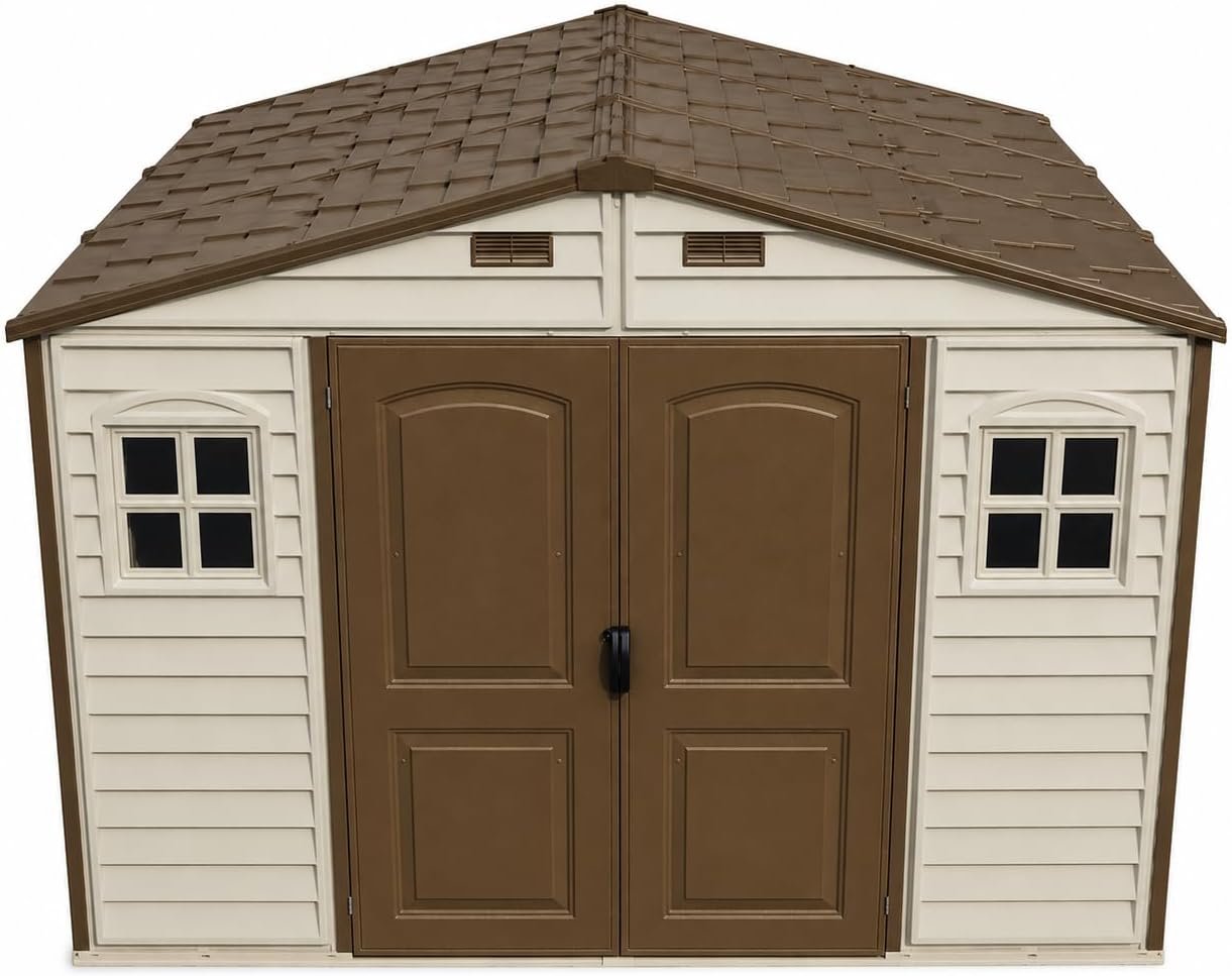10 x 8 ft Outdoor Resin Storage Shed with Double Doors, Windows & Floor Foundation – Plastic Backyard Shed - Image 17