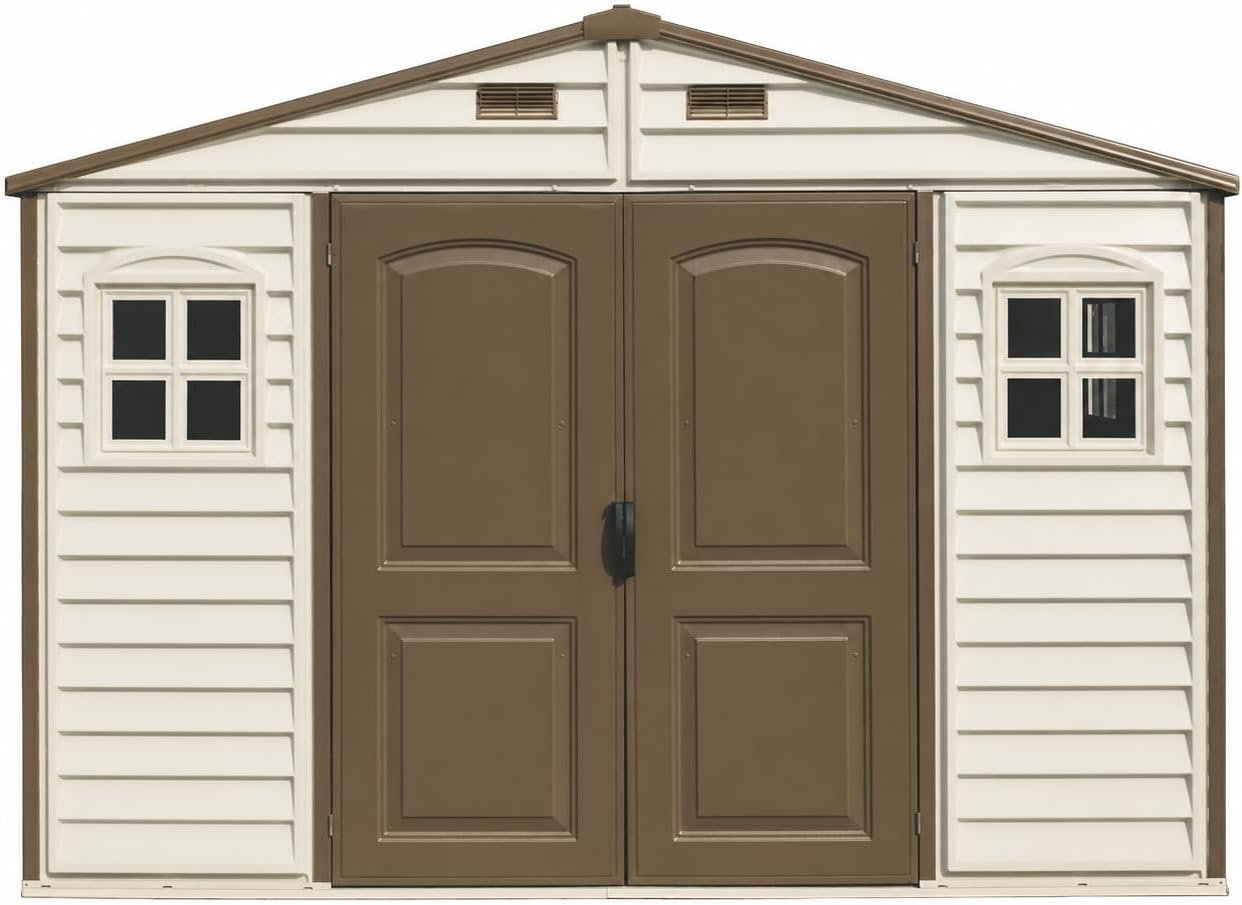 10 x 8 ft Outdoor Resin Storage Shed with Double Doors, Windows & Floor Foundation – Plastic Backyard Shed - Image 9
