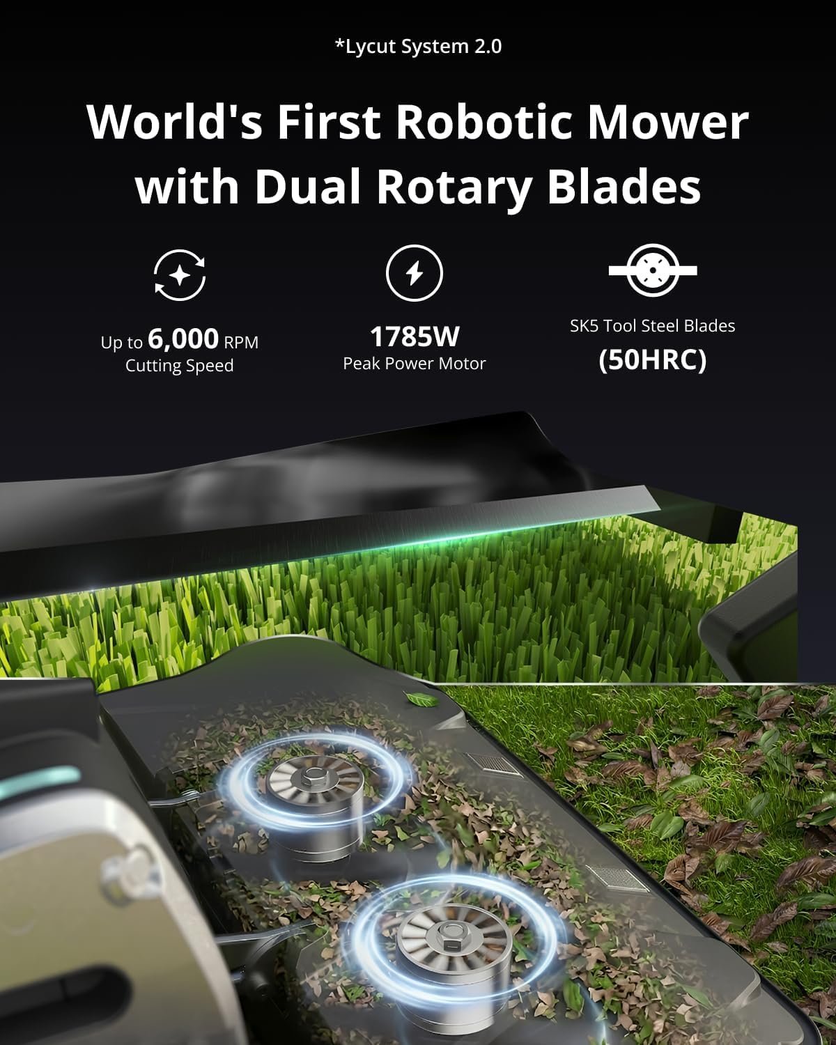 Lymow One Plus Robot Lawn Mower – Wire-Free RTK + Vision, 45° Slope Climbing, 1.1 Acres Daily, 16 in Dual Blades - Image 2