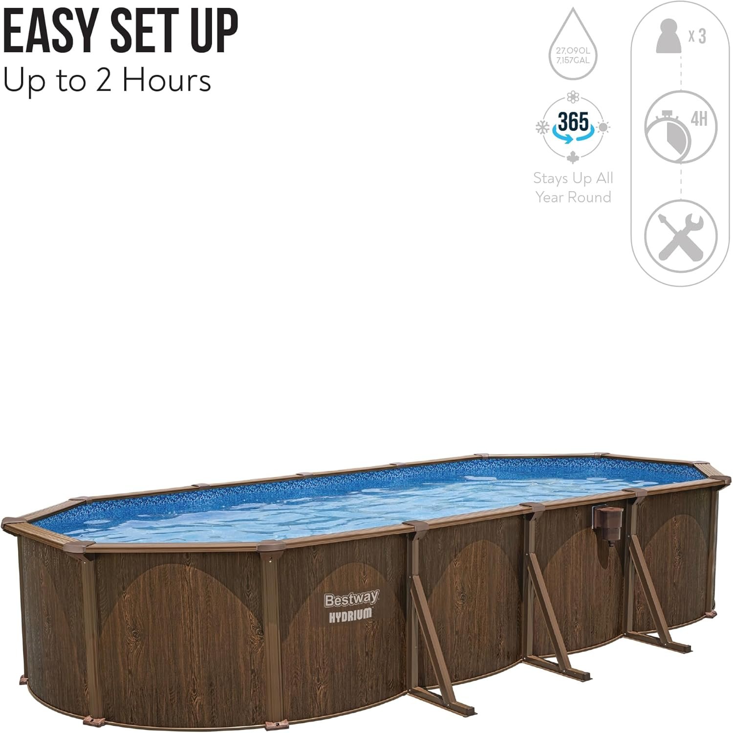 Bestway Hydrium 24 ft Oval Above Ground Pool Set – Steel Wall Swimming Pool with Sand Filter Pump - Image 5