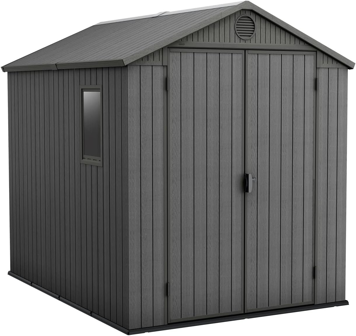 6 x 8 ft Outdoor Resin Storage Shed with Double Doors, Window & Heavy-Duty Floor – Plastic Backyard Shed