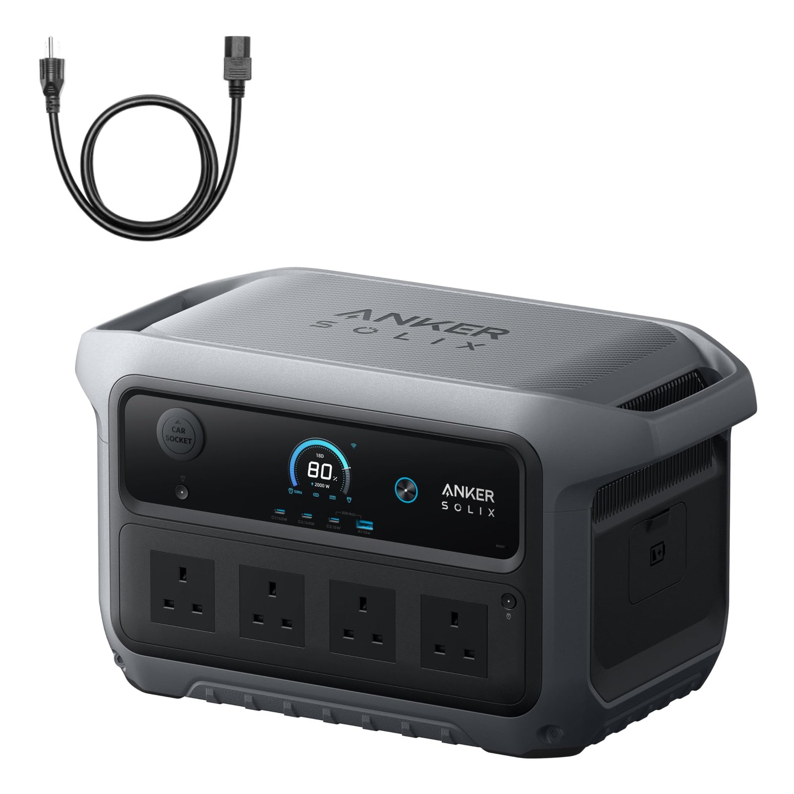 Anker SOLIX C2000 Gen 2 Portable Power Station 2048Wh 2400W – LiFePO4 Solar Generator with AC Charging Cable