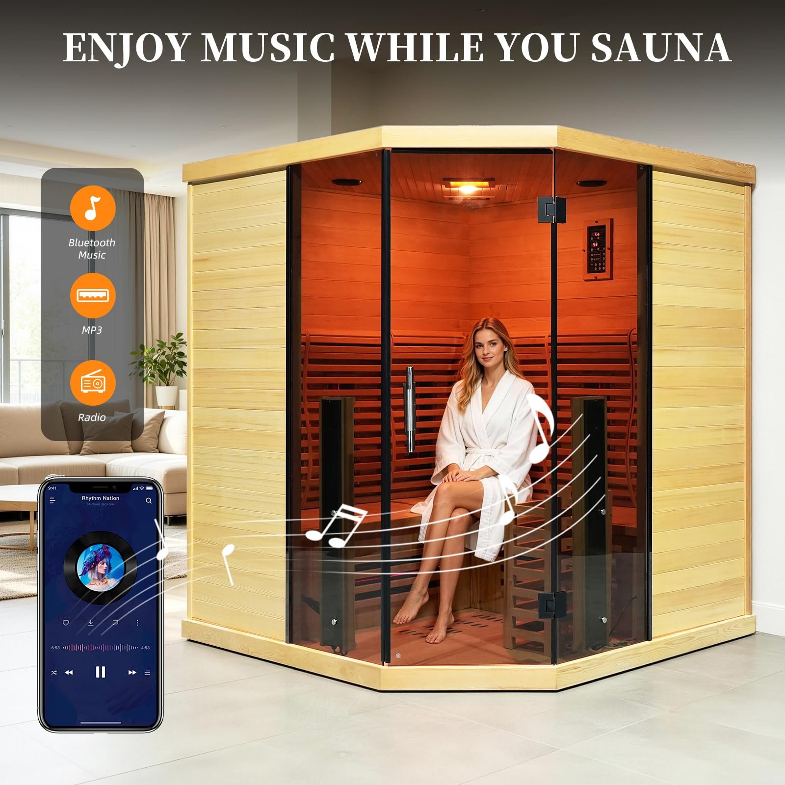 Corner Hybrid Sauna 3 Person – Indoor Infrared & Steam Sauna, Canadian Hemlock Wood Home Sauna - Image 2