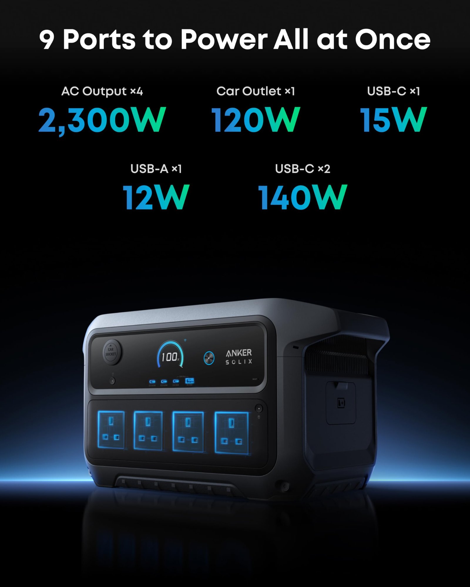 Anker SOLIX C2000 Gen 2 Portable Power Station 2048Wh 2400W – LiFePO4 Solar Generator with AC Charging Cable - Image 9