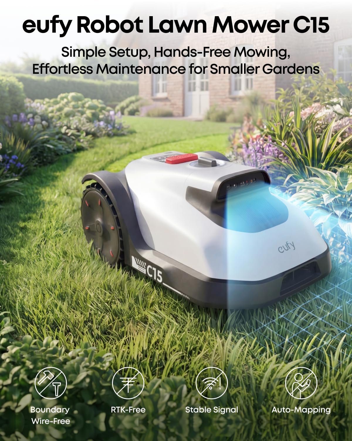 eufy C15 Robot Lawn Mower with Garage – Wire-Free AI Vision Robotic Mower for Lawns up to 5,400 sq ft - Image 2