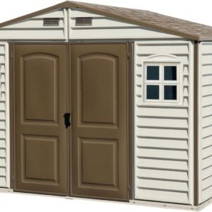 10 x 8 ft Outdoor Resin Storage Shed with Double Doors, Windows & Floor Foundation – Plastic Backyard Shed
