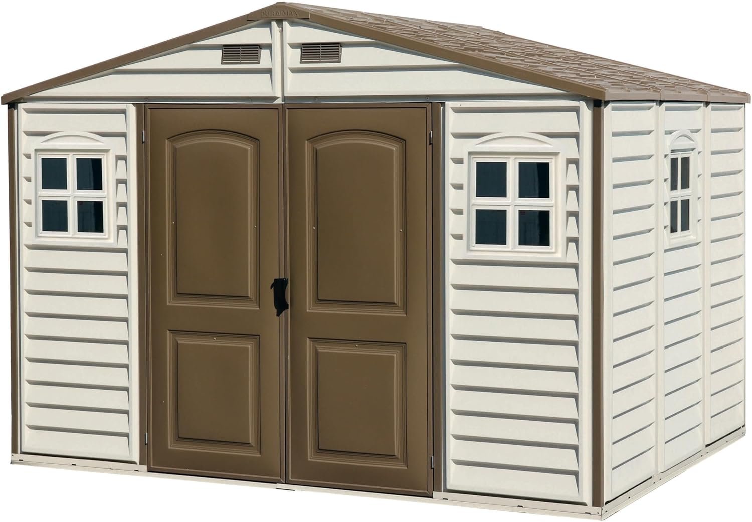 10 x 8 ft Outdoor Resin Storage Shed with Double Doors, Windows & Floor Foundation – Plastic Backyard Shed