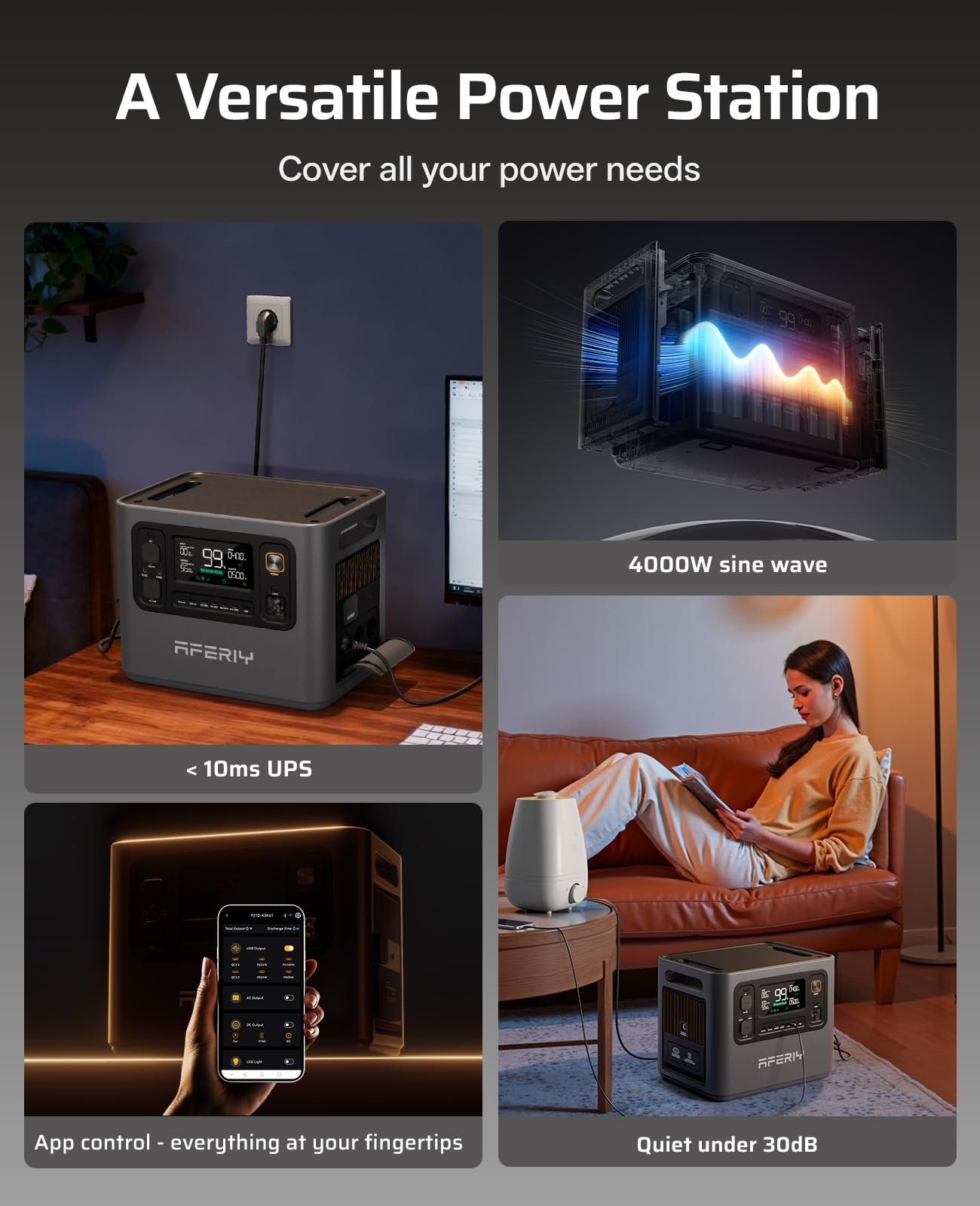 AFERIY P300 3000W Portable Power Station 2048Wh LiFePO4 – Expandable to 10.24kWh, 1.5 Hr Fast Charge Solar Generator - Image 7