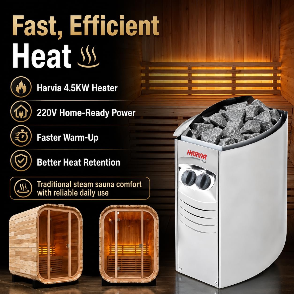 Duthss 2 Person Outdoor Sauna with 4.5kW Electric Heater – Traditional Wood Barrel Steam Sauna, 53 x 55 x 79 in - Image 4