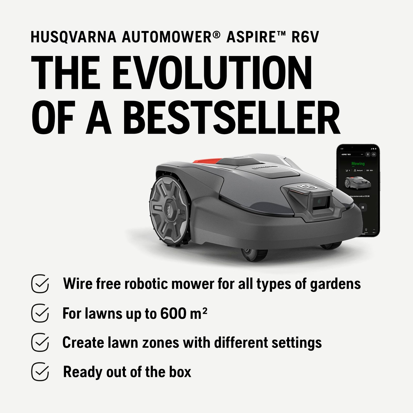 Husqvarna Automower Aspire R6V Robot Lawn Mower – Wire-Free AI Vision, GPS, Wi-Fi App Control, 6,500 sq ft - Image 2