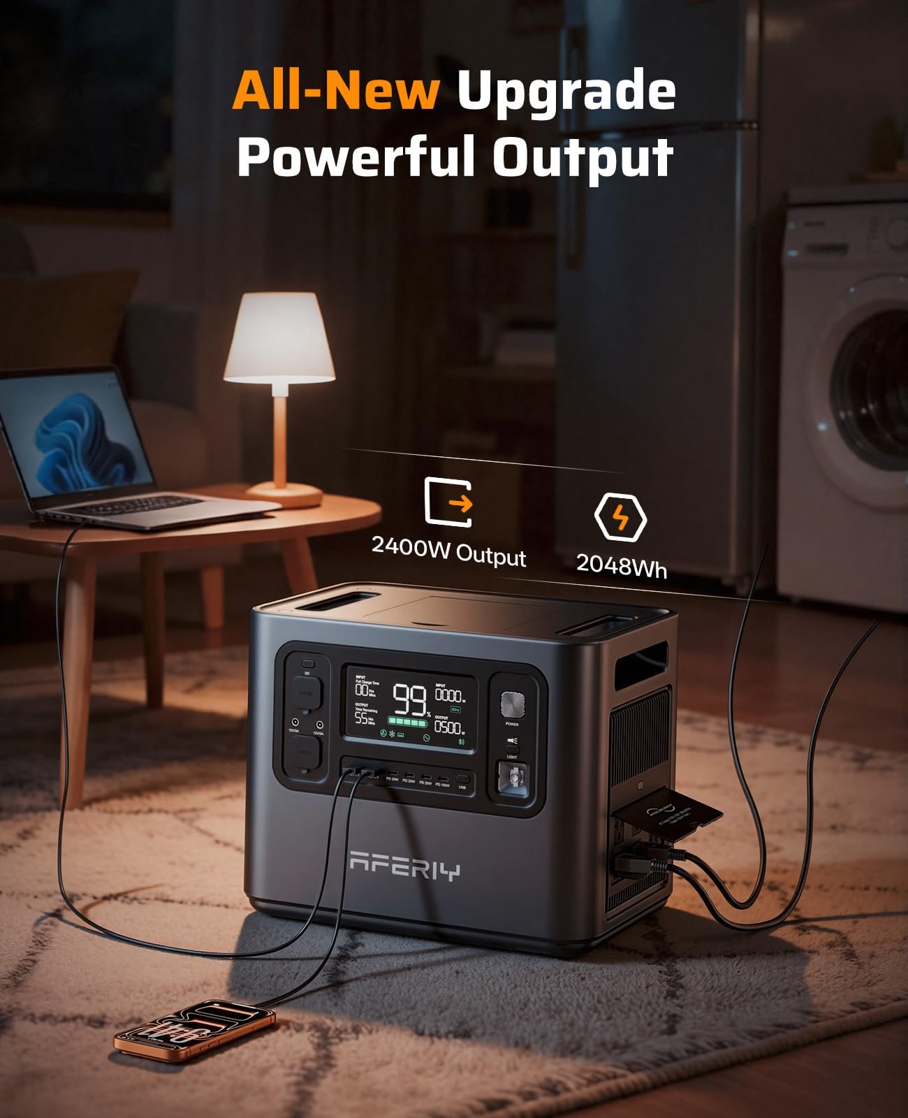AFERIY P210 Solar Generator 2048Wh 2400W (4800W Peak) – LiFePO4 Portable Power Station for Home & RV - Image 3