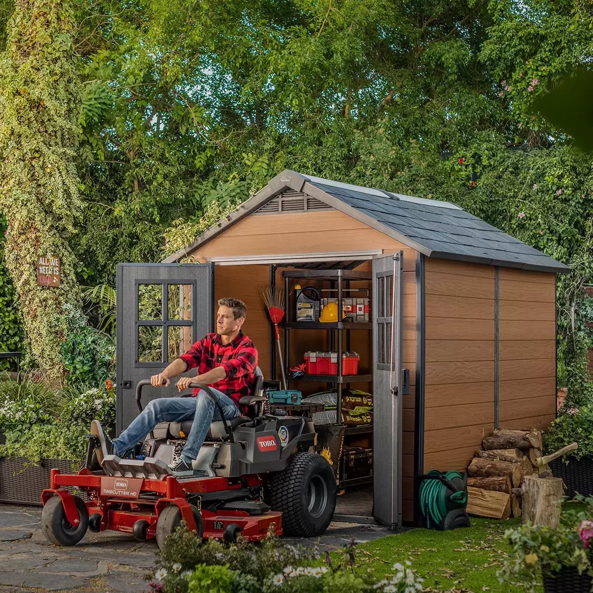 Keter Newton 7 x 9 ft Resin Storage Shed – Double Door Apex Roof Outdoor Plastic Shed - Image 3