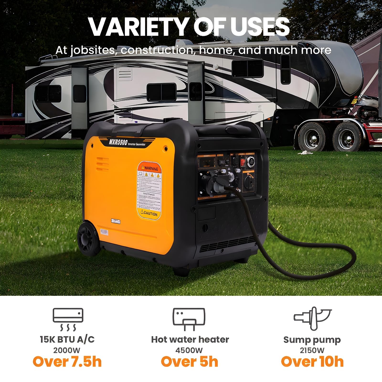 maXpeedingrods 5500W Gas Inverter Generator – Quiet Pure Sine Wave Portable Generator for RV, Home Backup & Jobsite - Image 3