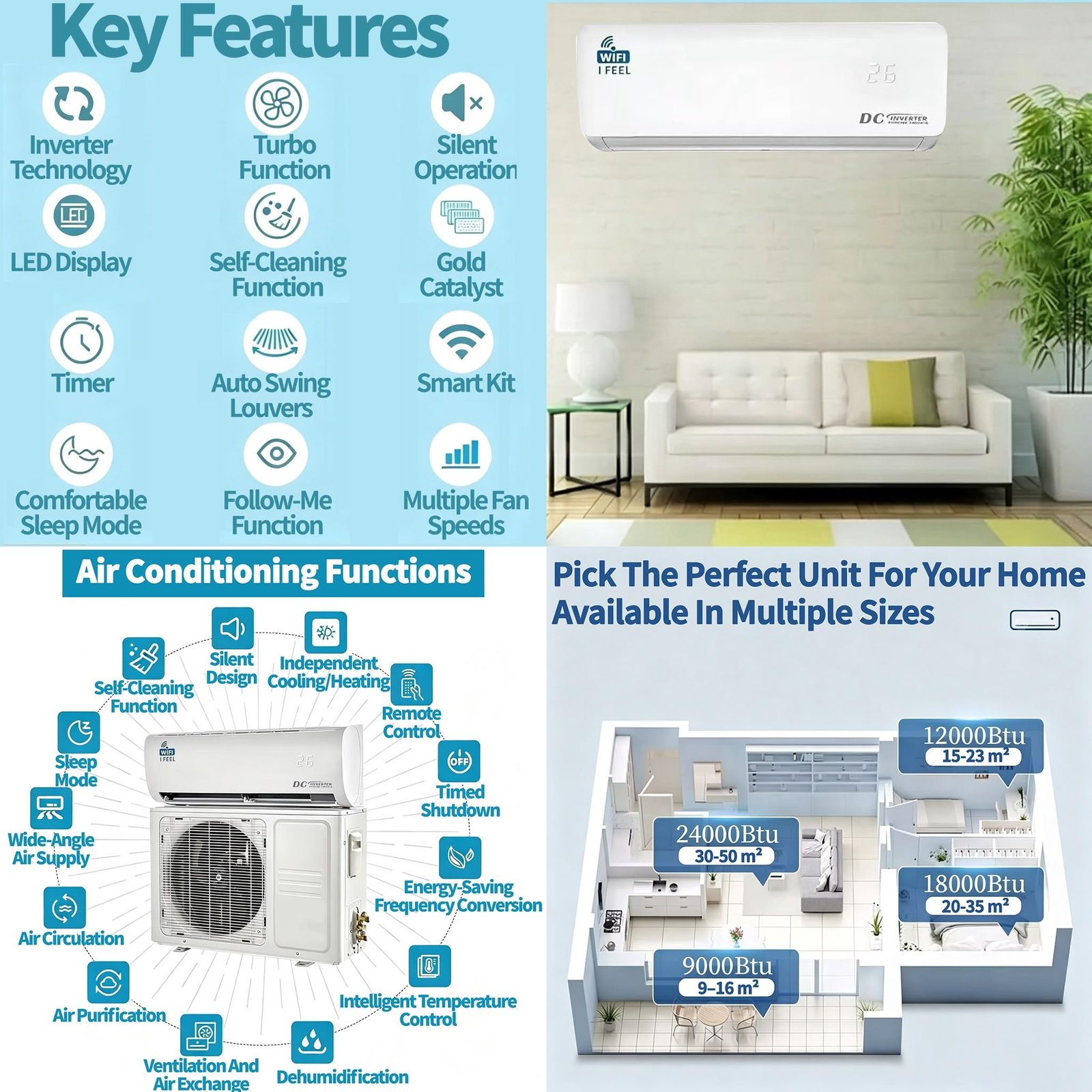 18000 BTU Ductless Mini Split Air Conditioner & Heat Pump – Wi-Fi, 5-in-1 AC, Heater, Dehumidifier, Install Kit - Image 3