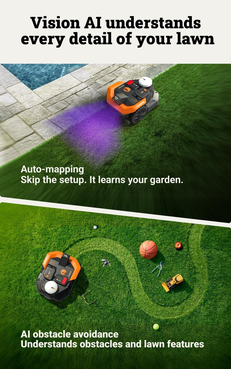 WORX Landroid Vision Cloud WR303E 2WD Robot Lawn Mower – Wire-Free AI Vision Robotic Mower with App Control - Image 3