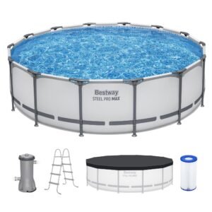 Bestway Steel Pro MAX 14 ft x 42 in Round Above Ground Pool Set – Metal Frame Swimming Pool with Filter Pump (56948E)