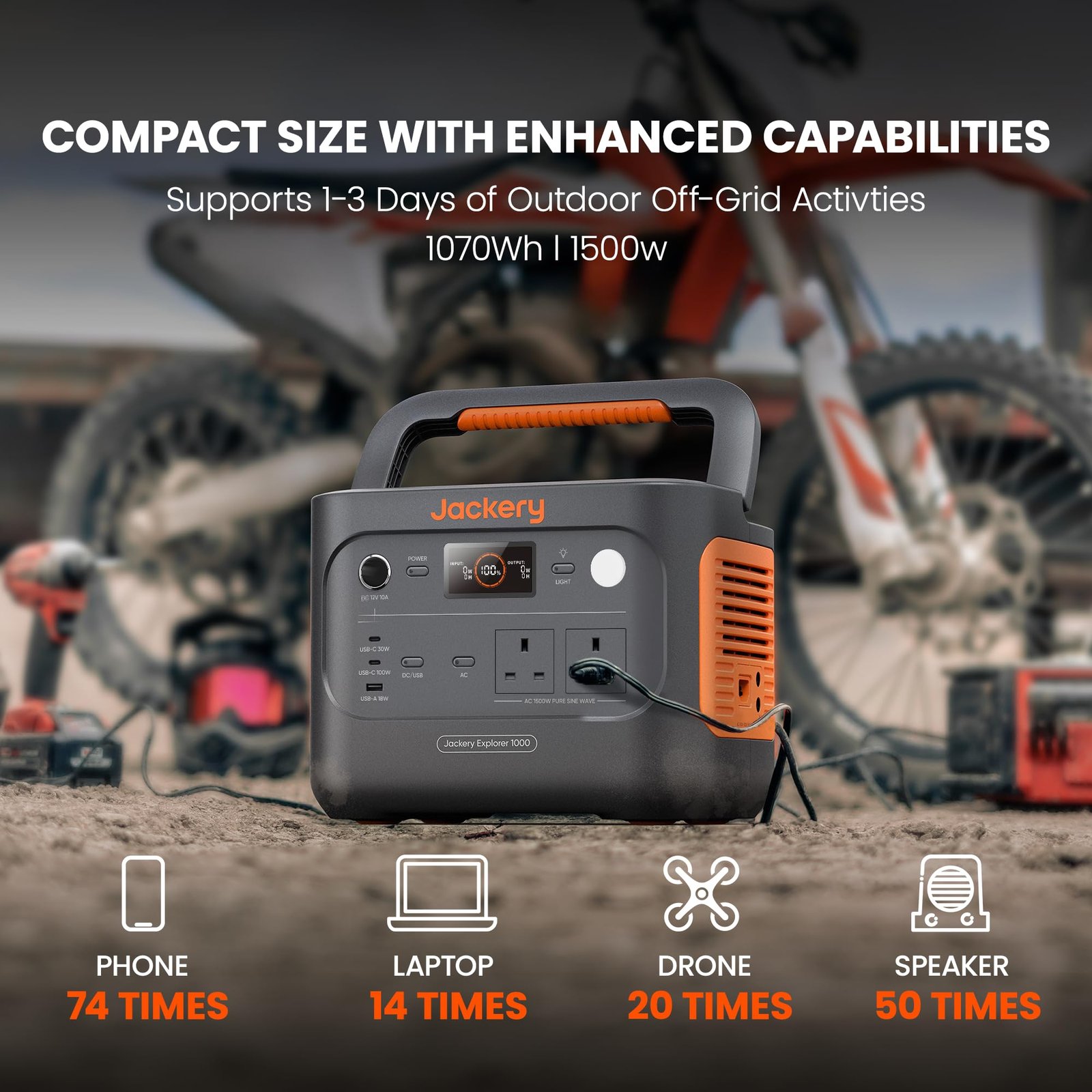 1070Wh 1500W Portable Power Station LiFePO4 – Solar Generator Battery Backup for Home & Camping - Image 2