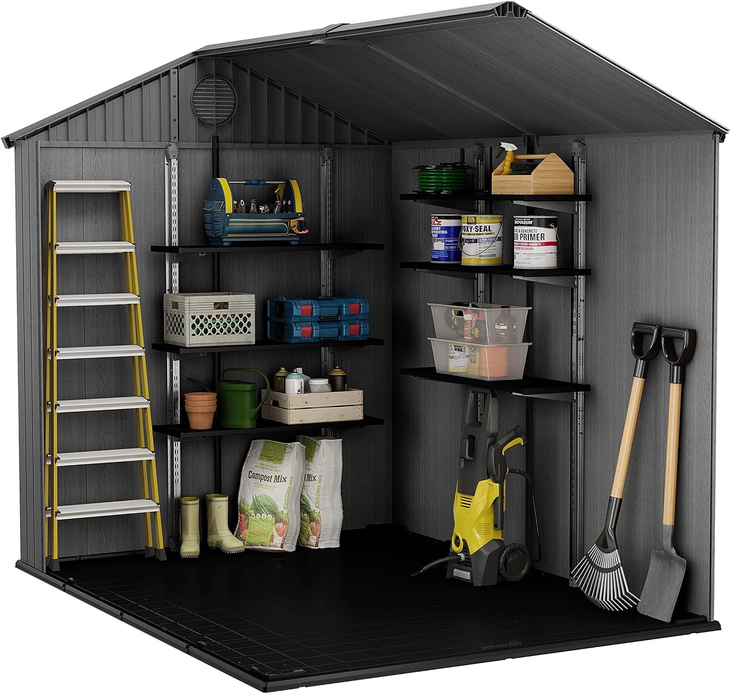 6 x 8 ft Outdoor Resin Storage Shed with Double Doors, Window & Heavy-Duty Floor – Plastic Backyard Shed - Image 8