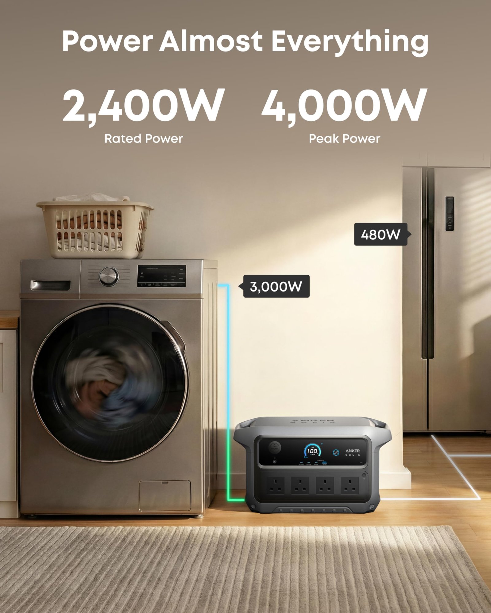 Anker SOLIX C2000 Gen 2 Portable Power Station 2048Wh 2400W – LiFePO4 Solar Generator with AC Charging Cable - Image 8