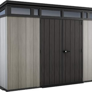 Keter Artisan 11 x 7 ft Resin Storage Shed – Double Door Pent Roof Outdoor Plastic Shed