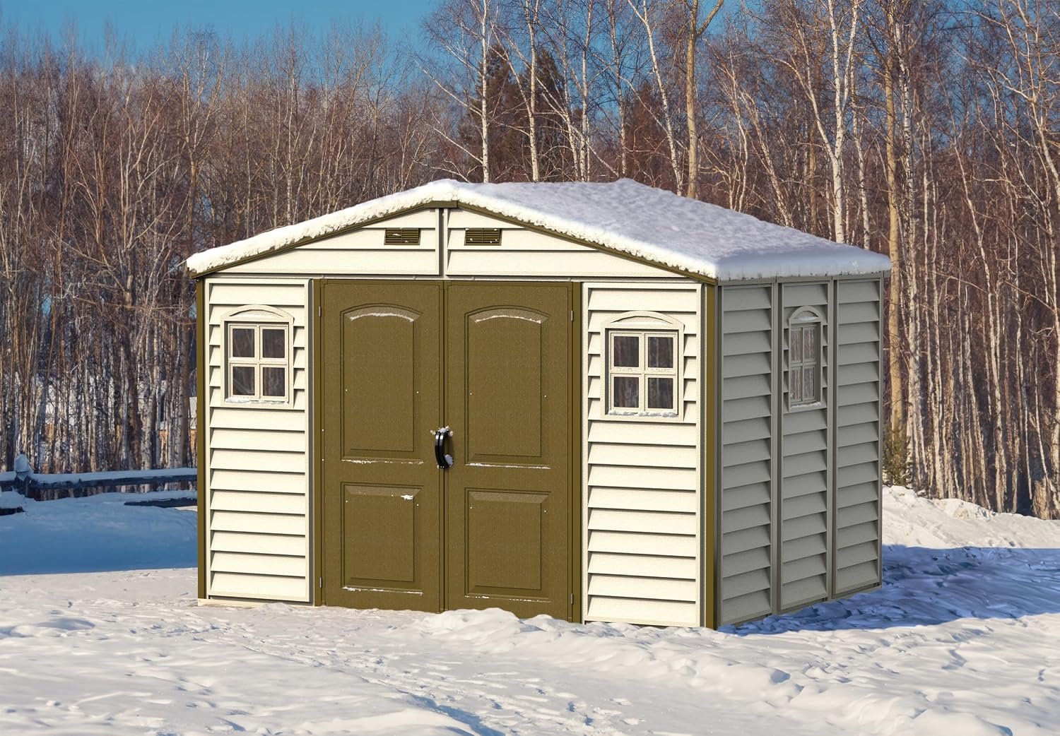 10 x 8 ft Outdoor Resin Storage Shed with Double Doors, Windows & Floor Foundation – Plastic Backyard Shed - Image 16