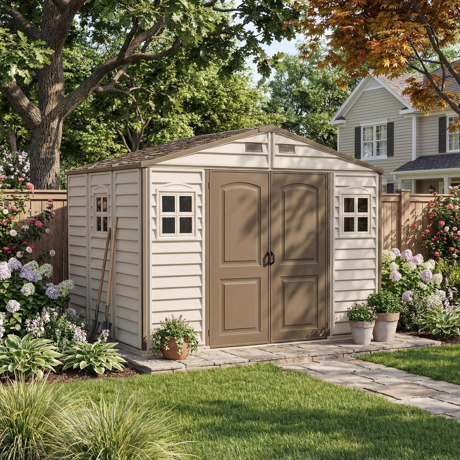 10 x 8 ft Outdoor Resin Storage Shed with Double Doors, Windows & Floor Foundation – Plastic Backyard Shed - Image 3