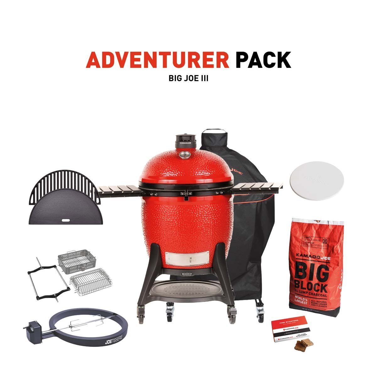 Kamado Joe Big Joe III Charcoal Grill & Smoker with Adventurer Pack – 24 in Ceramic Kamado Grill