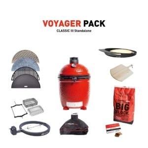 Kamado Joe Classic III Charcoal Grill & Smoker with Voyager Pack – 18 in Ceramic Kamado, Stand Alone