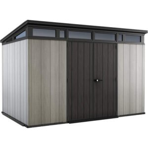 Keter Artisan 11 x 7 ft Resin Storage Shed – Heavy Duty Pent Roof Outdoor Shed, Gray