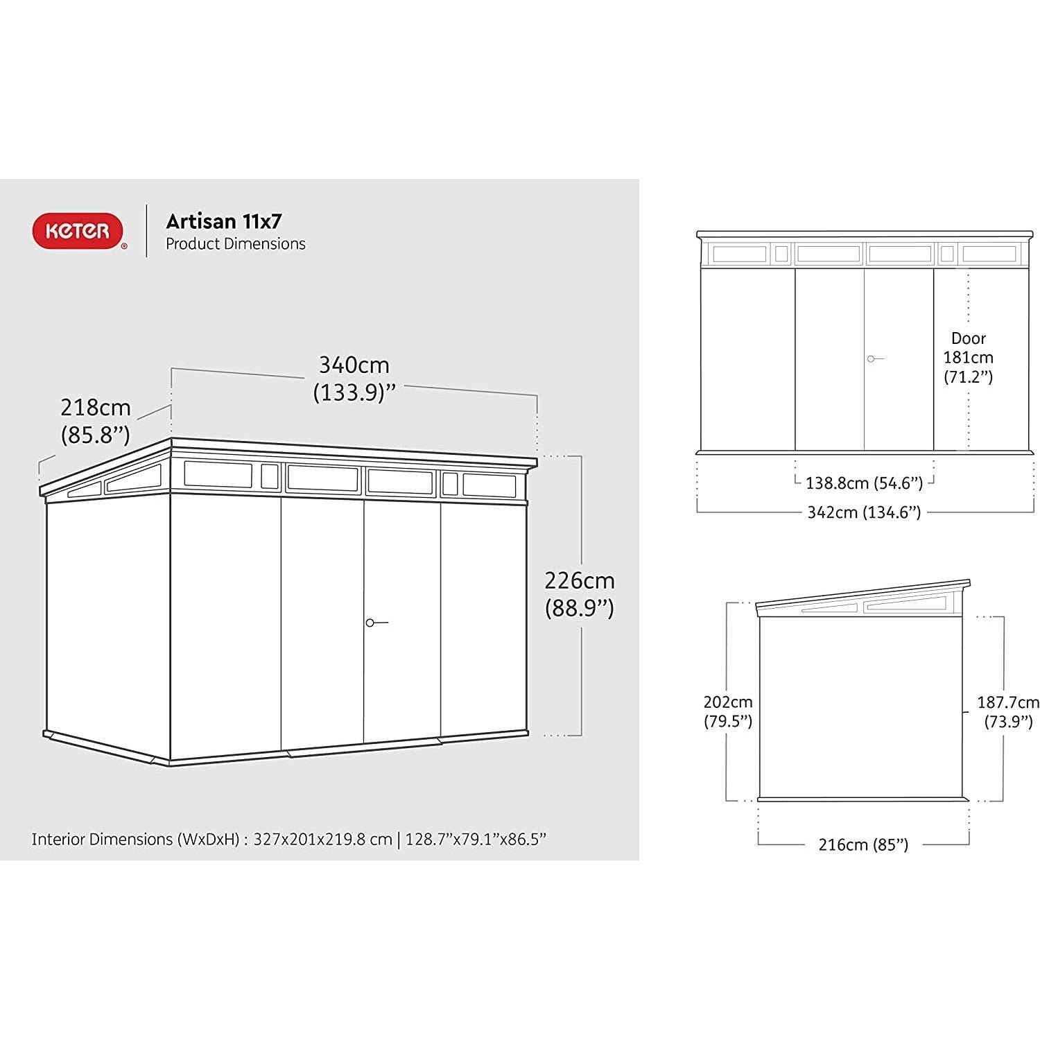 Keter Artisan 11 x 7 ft Resin Storage Shed – Heavy Duty Pent Roof Outdoor Shed, Gray - Image 9