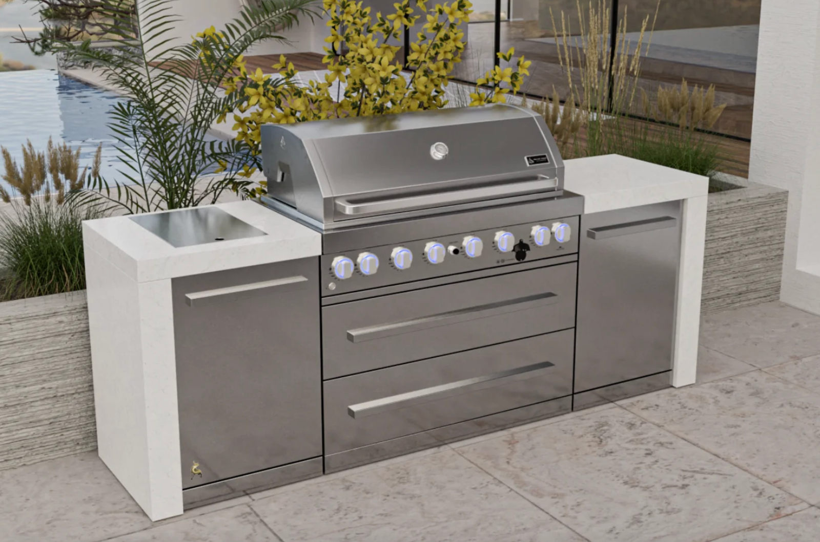 Mont Alpi 805 Deluxe 6-Burner Outdoor Kitchen Island – 94 in Stainless Steel Gas Grill Island (MAi805-D)