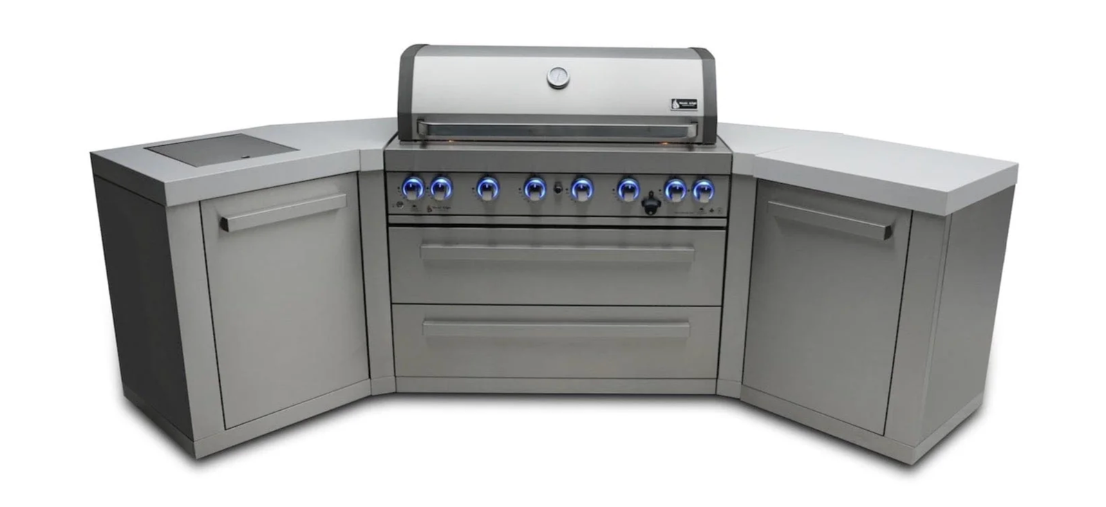 Mont Alpi 805 Outdoor Kitchen Island with Two 45° Corners – 6-Burner Stainless Steel Gas Grill