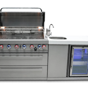 Mont Alpi 805 Deluxe Outdoor Kitchen Island with Beverage Center – 6-Burner Gas Grill & 2 Infrared Burners